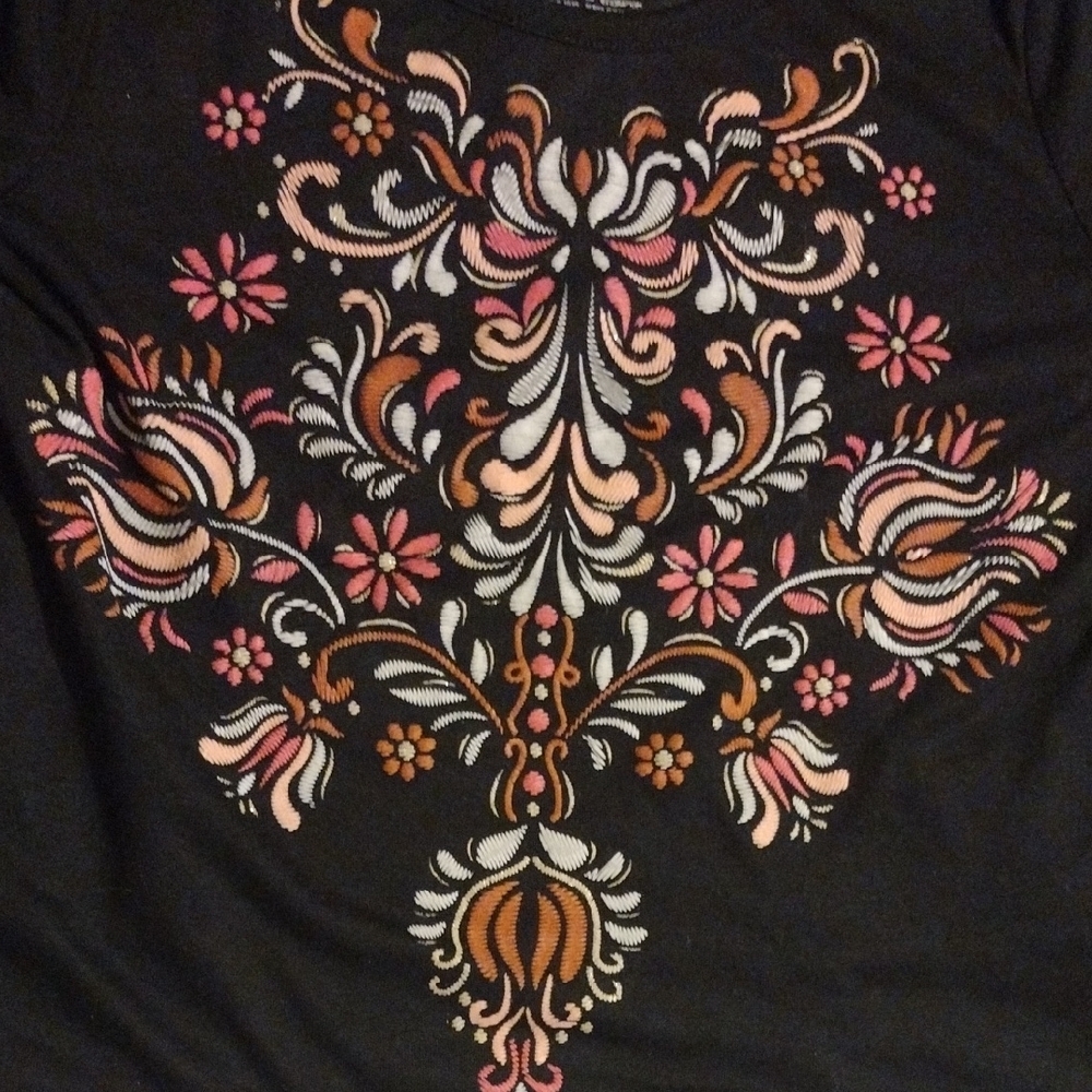 Black Floral Lace Hem Girls Top - Picture 3 of 4